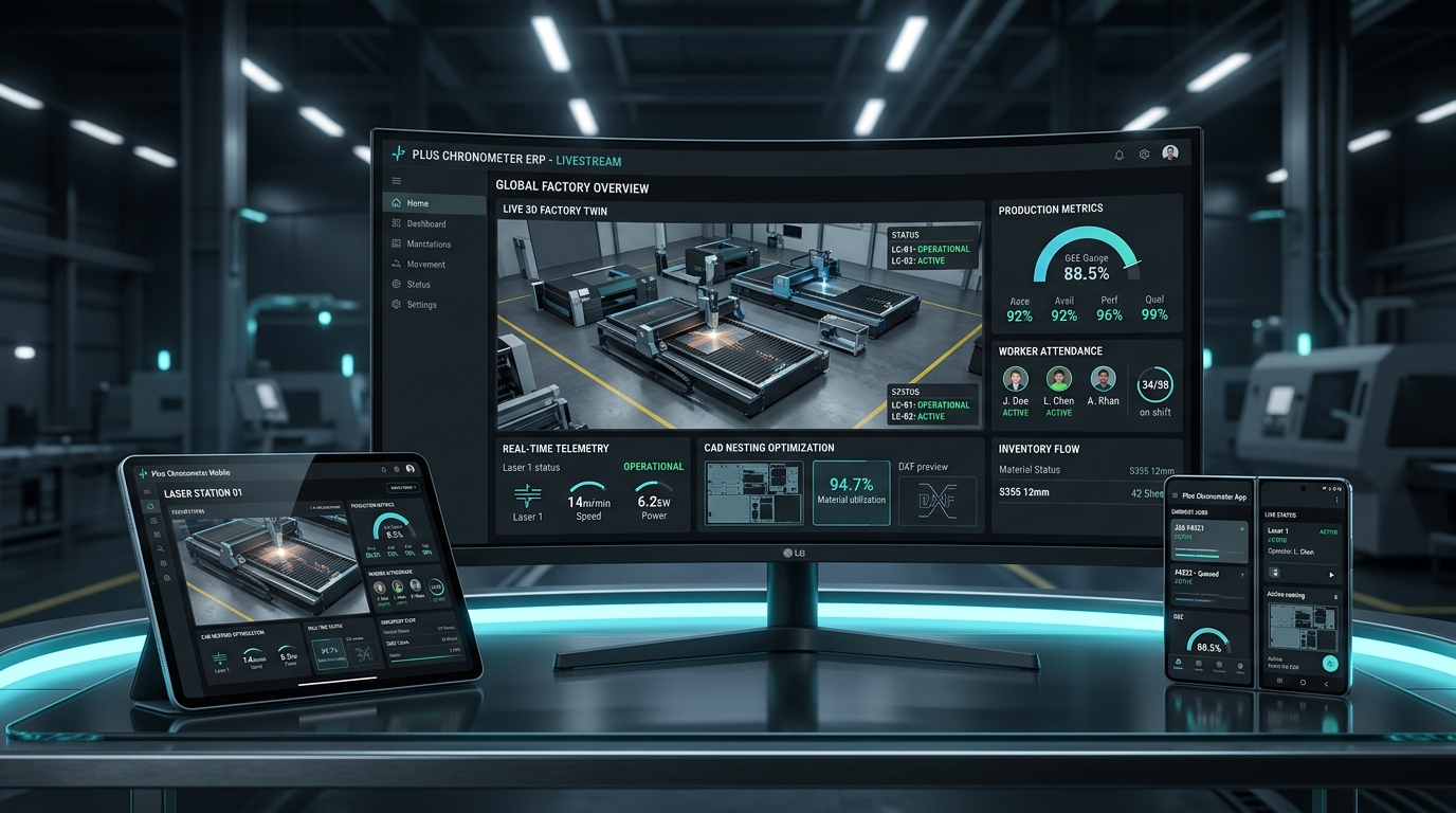 Plus Chronometer ERP multi-screen interface showcase