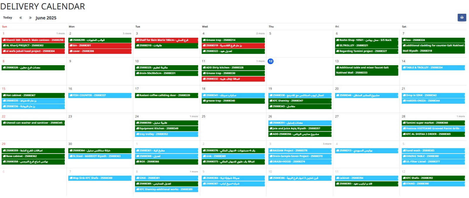 Delivery Calendar